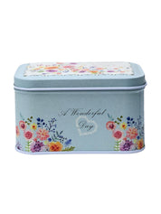 Floral Tin Storage Box Container - Set Of 6, Blue - MARKET99