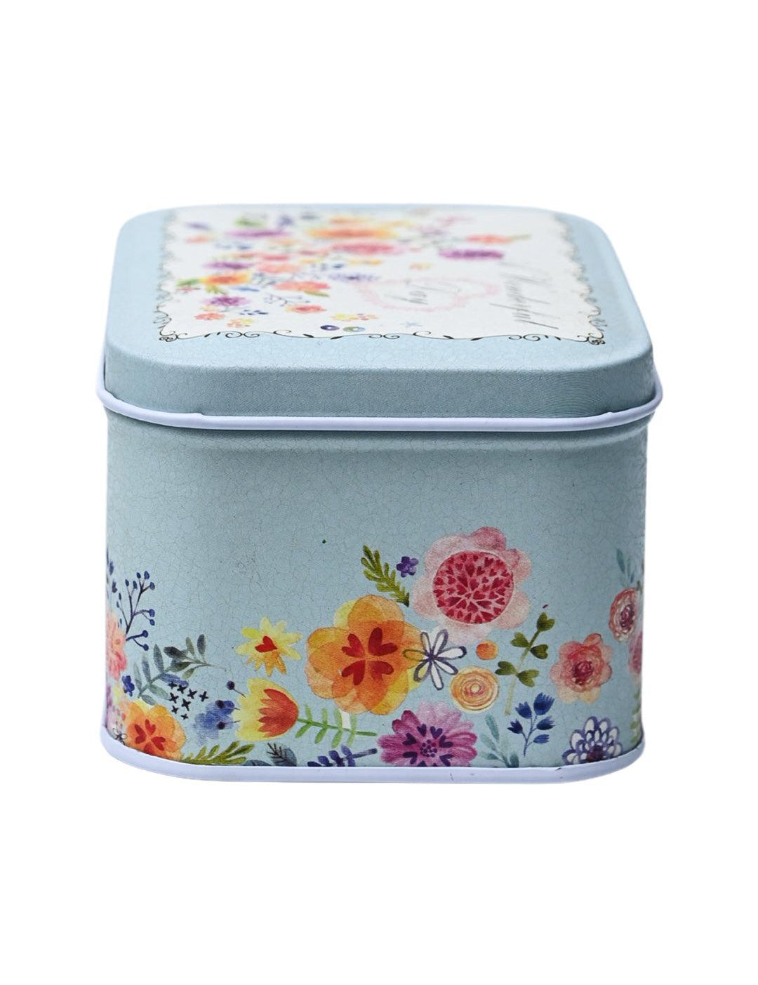 Floral Tin Storage Box Container - Set Of 6, Blue - MARKET99