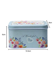 Floral Tin Storage Box Container - Set Of 6, Blue - MARKET99