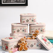 Floral Tin Storage Box Container  - Set Of 6, Light Pink