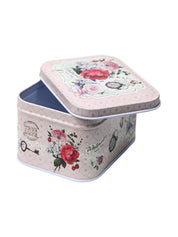 Floral Tin Storage Box Container - Set Of 6, Light Pink - MARKET99