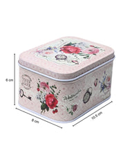 Floral Tin Storage Box Container - Set Of 6, Light Pink - MARKET99