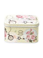 Mini Floral Tin Storage Box Container - Set Of 6, Green - MARKET99