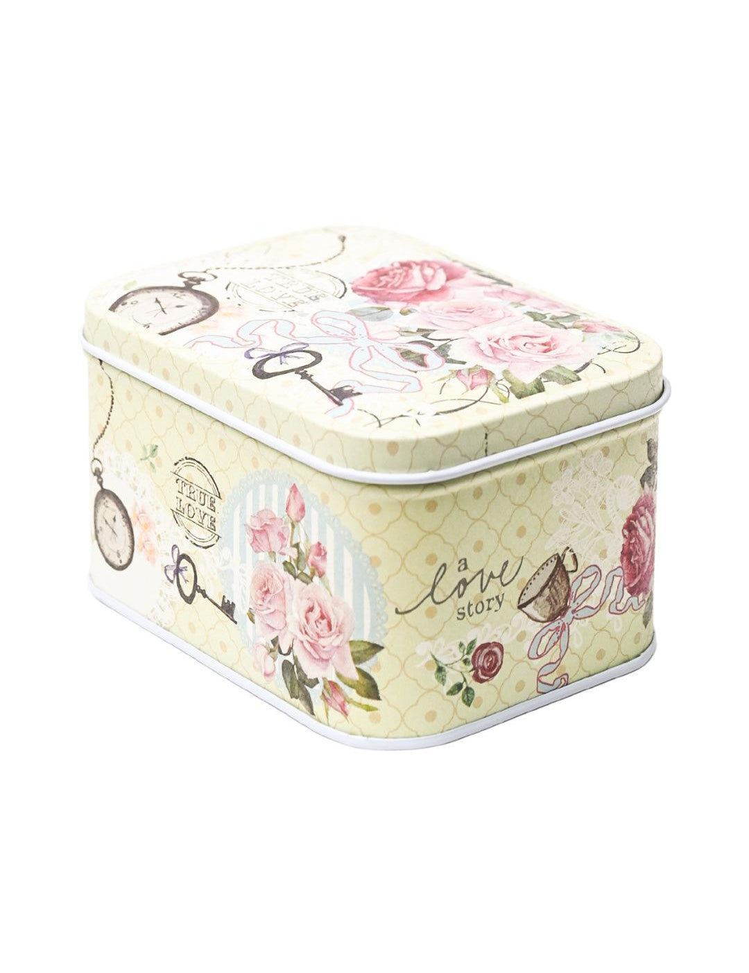 Mini Floral Tin Storage Box Container - Set Of 6, Green - MARKET99