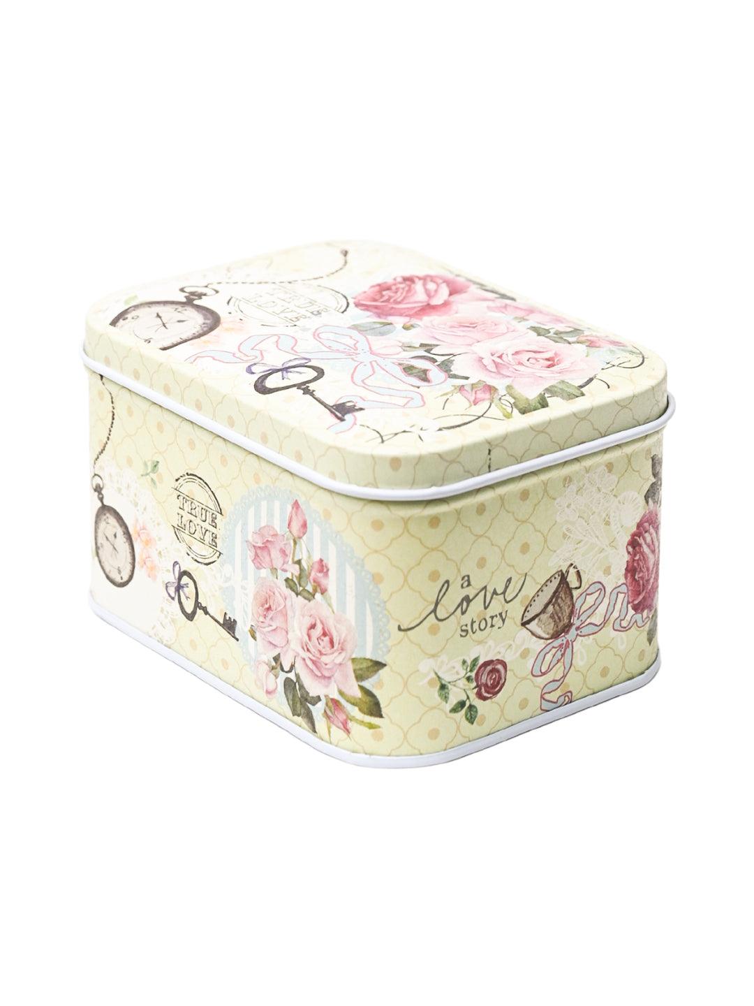 Mini Floral Tin Storage Box Container - Set Of 6, Green - MARKET99
