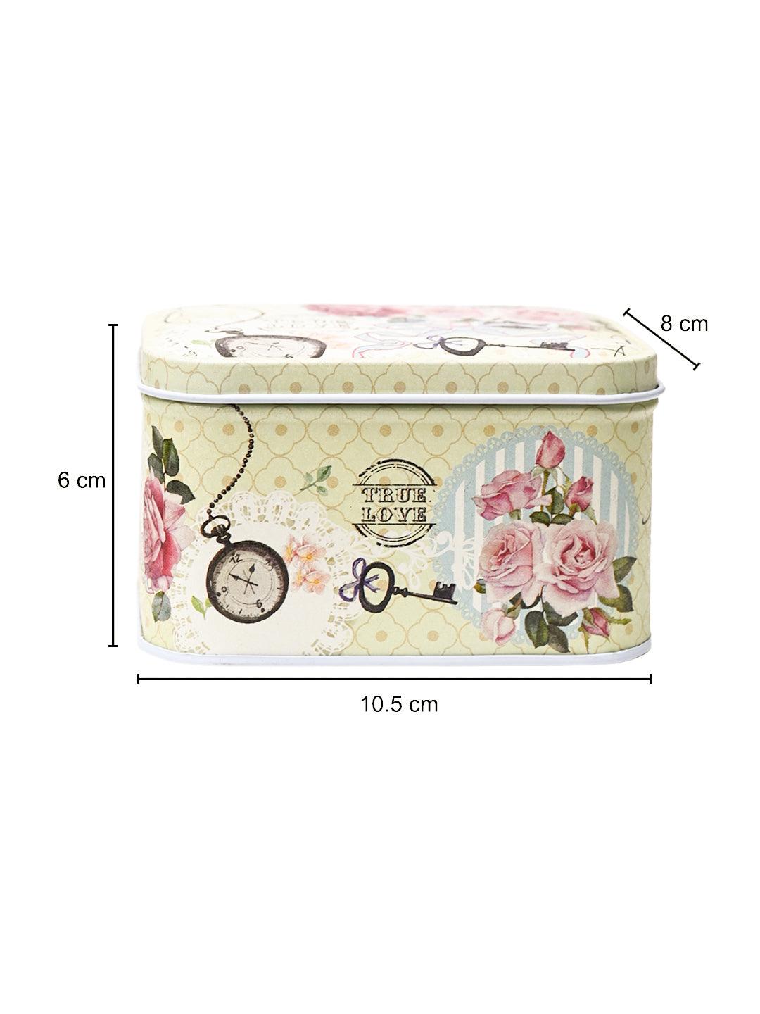 Mini Floral Tin Storage Box Container - Set Of 6, Green - MARKET99