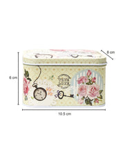 Mini Floral Tin Storage Box Container - Set Of 6, Green - MARKET99