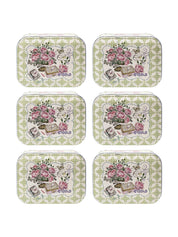 Floral Tin Storage Box Container - Set Of 6, Green - MARKET99