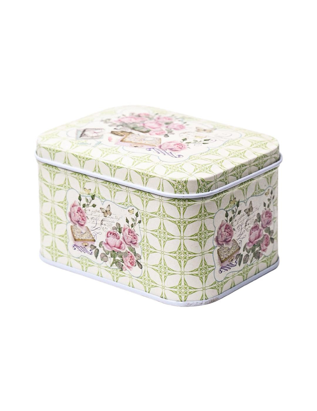 Floral Tin Storage Box Container - Set Of 6, Green - MARKET99