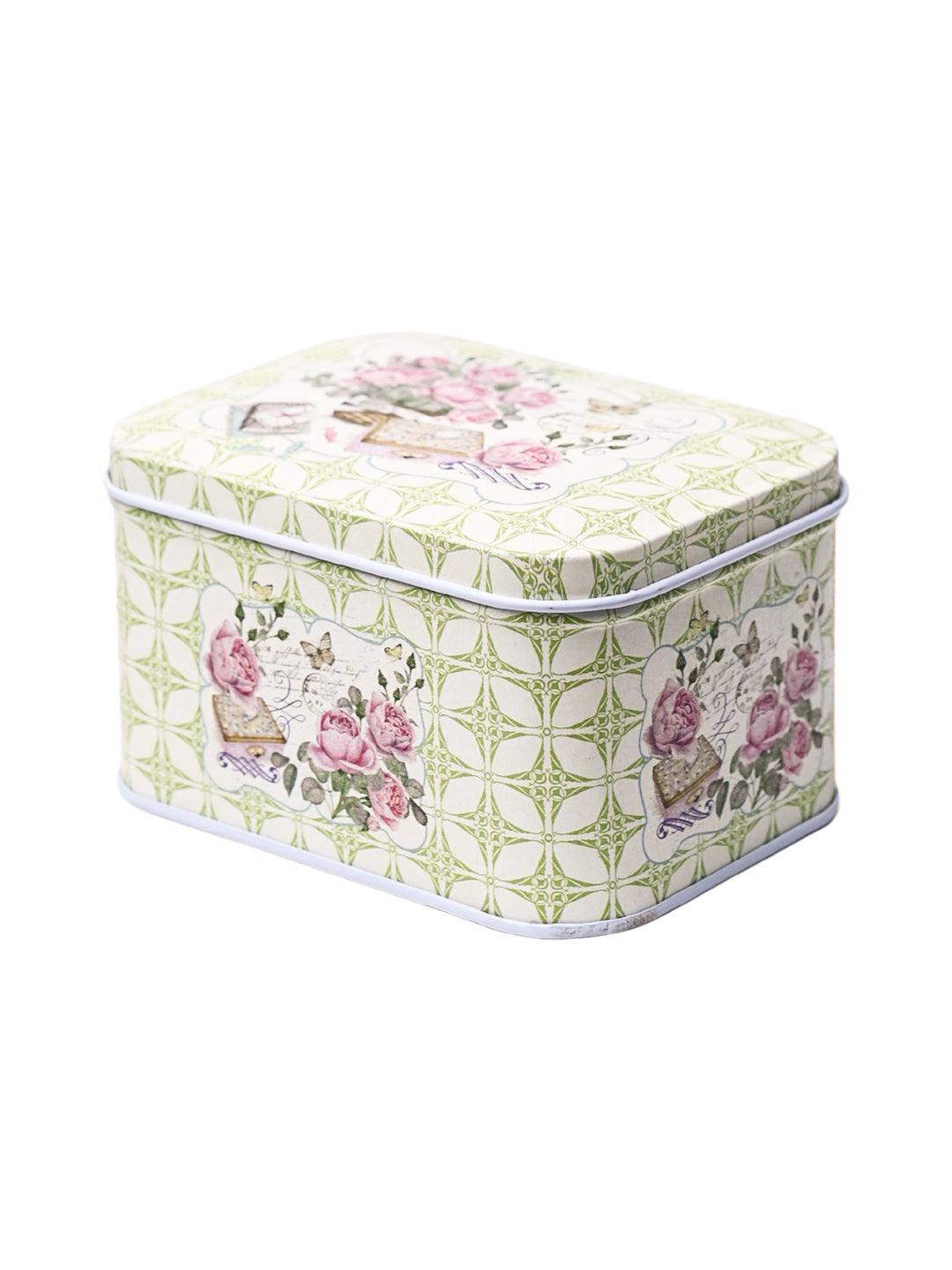 Floral Tin Storage Box Container - Set Of 6, Green - MARKET99