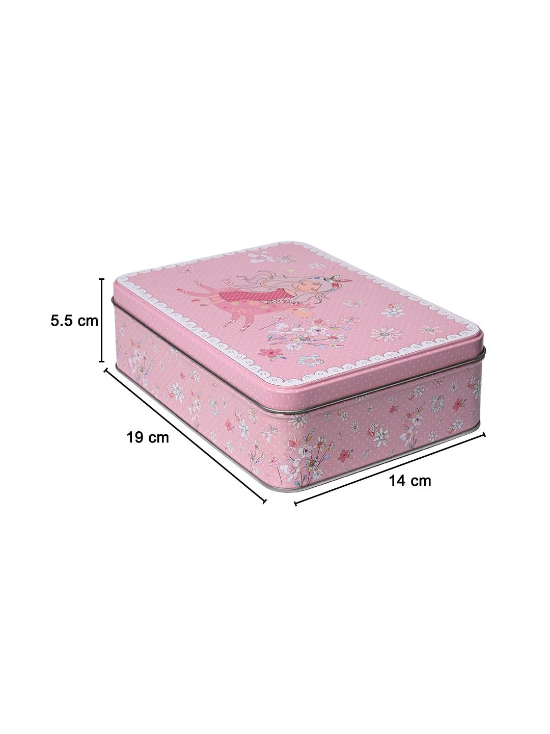 Floral Tin Storage Box Container - Set Of 6, Pink - MARKET99