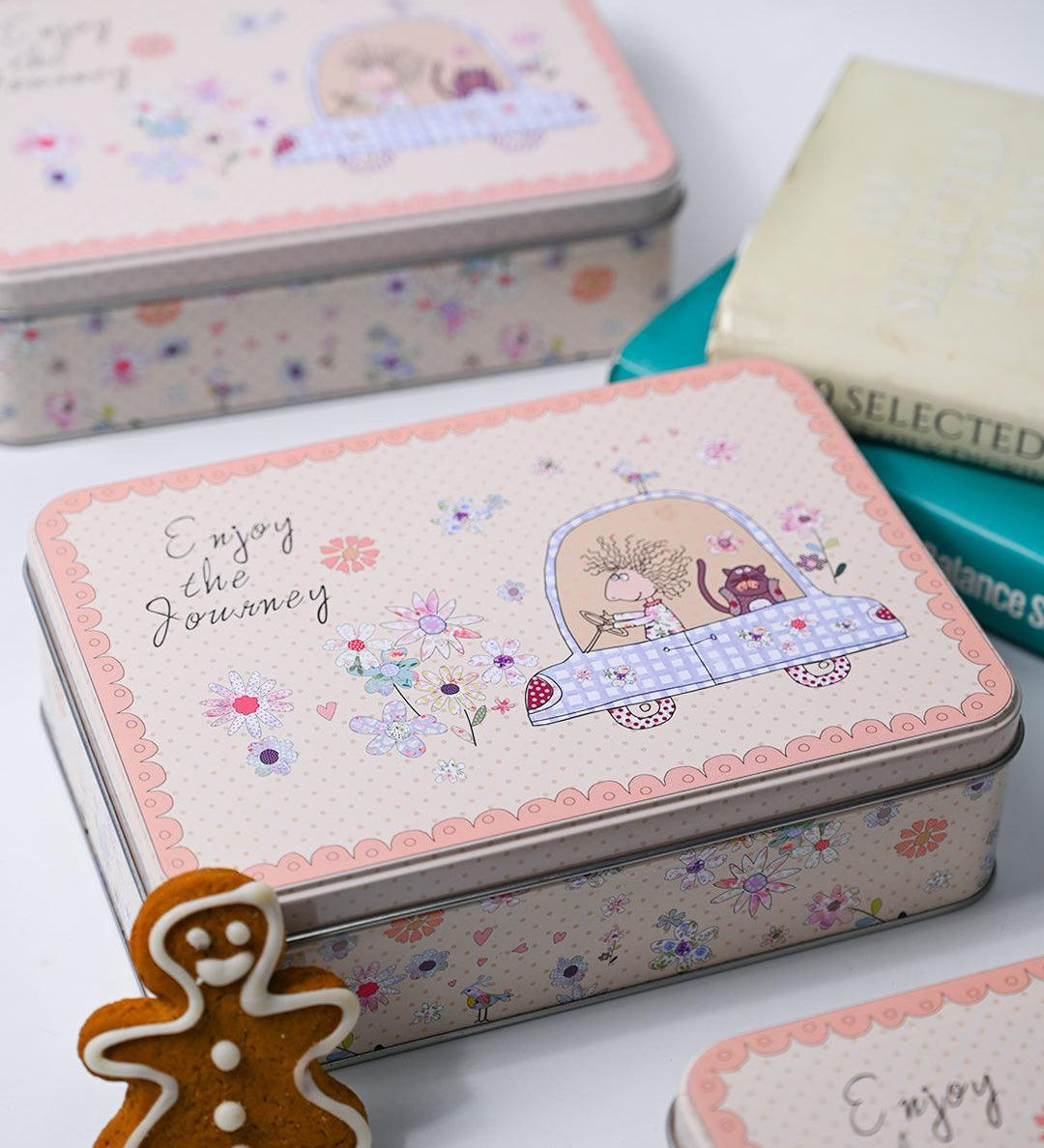 Floral Tin Storage Box Container - Set Of 6, Multicolor - MARKET99