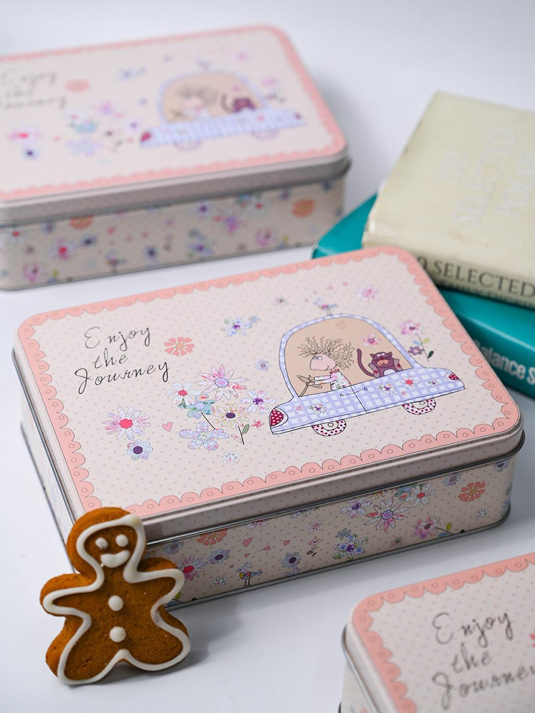 Floral Tin Storage Box Container - Set Of 6, Multicolor - MARKET99