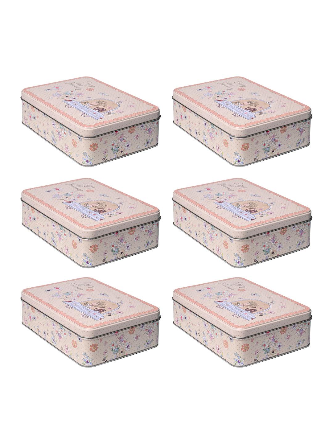 Floral Tin Storage Box Container - Set Of 6, Multicolor - MARKET99