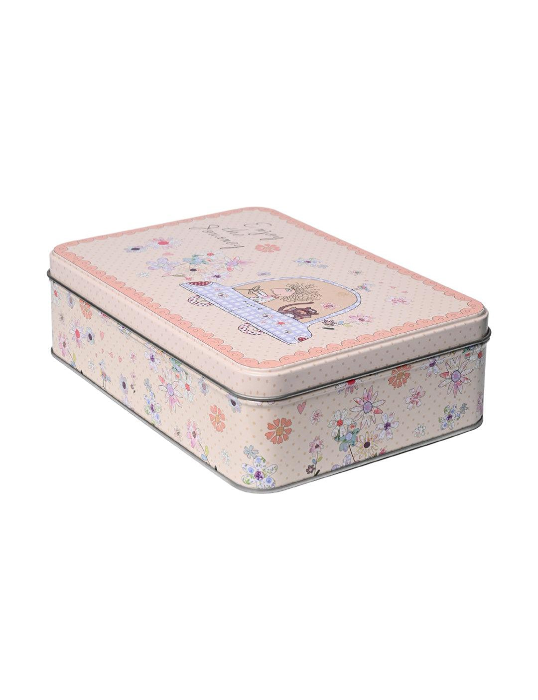 Floral Tin Storage Box Container - Set Of 6, Multicolor - MARKET99