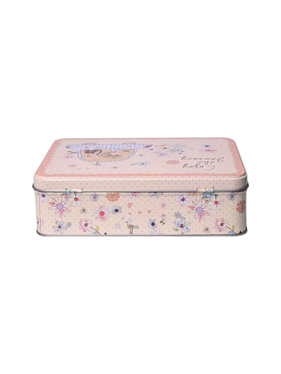 Floral Tin Storage Box Container - Set Of 6, Multicolor - MARKET99