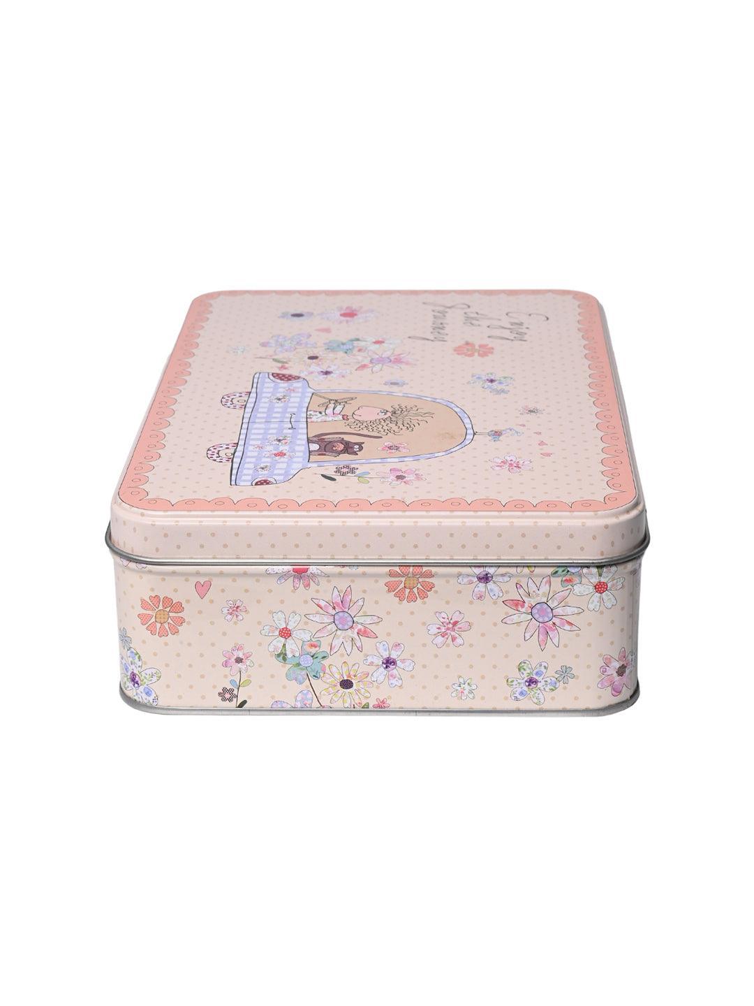 Floral Tin Storage Box Container - Set Of 6, Multicolor - MARKET99