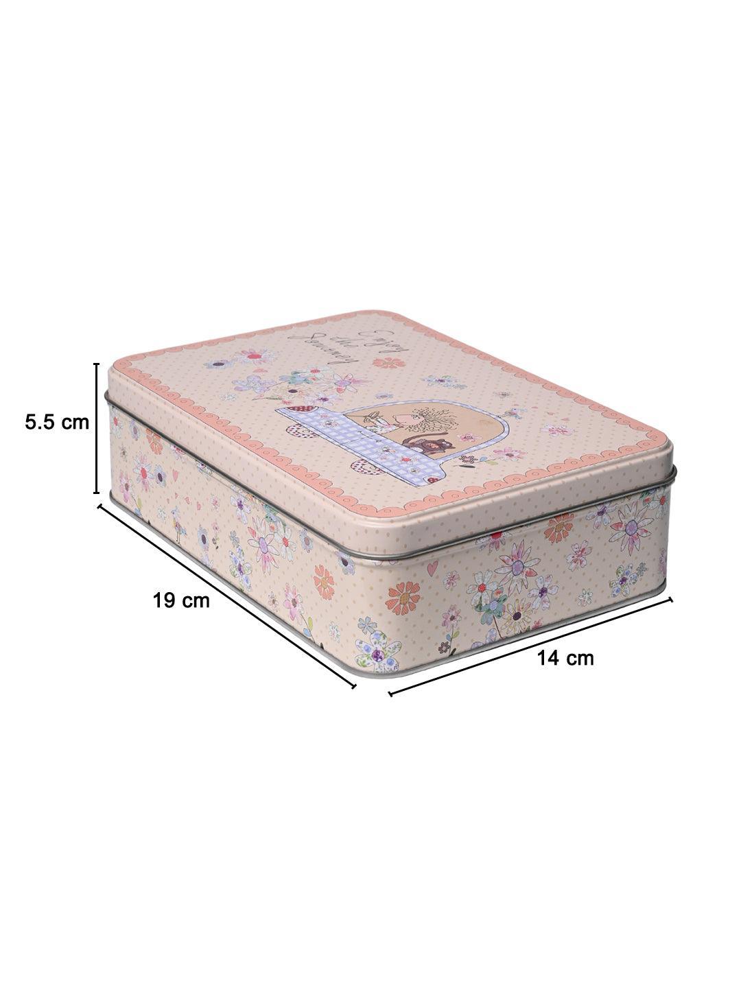 Floral Tin Storage Box Container - Set Of 6, Multicolor - MARKET99