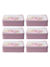 Floral Tin Storage Box Container - Set Of 6, Yellow & Pink - MARKET99