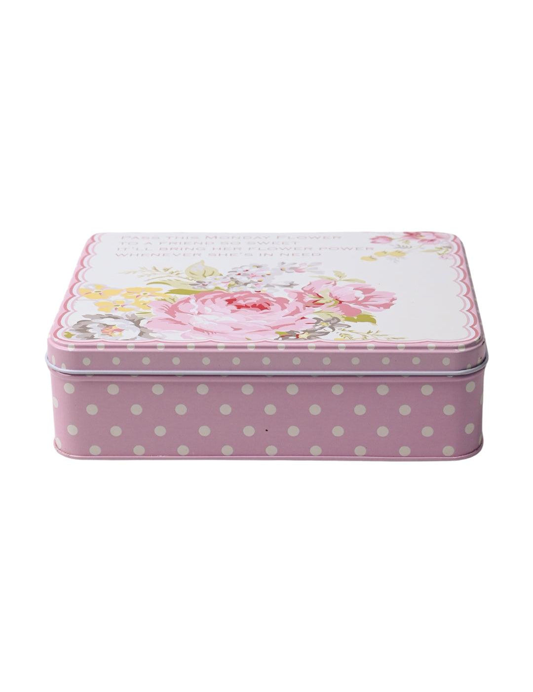 Floral Tin Storage Box Container - Set Of 6, Yellow & Pink - MARKET99