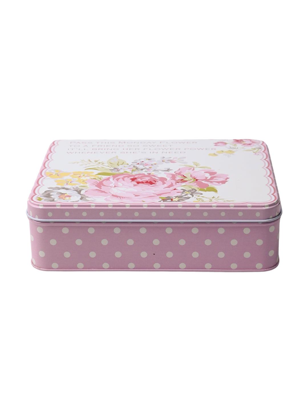 Floral Tin Storage Box Container - Set Of 6, Yellow & Pink - MARKET99