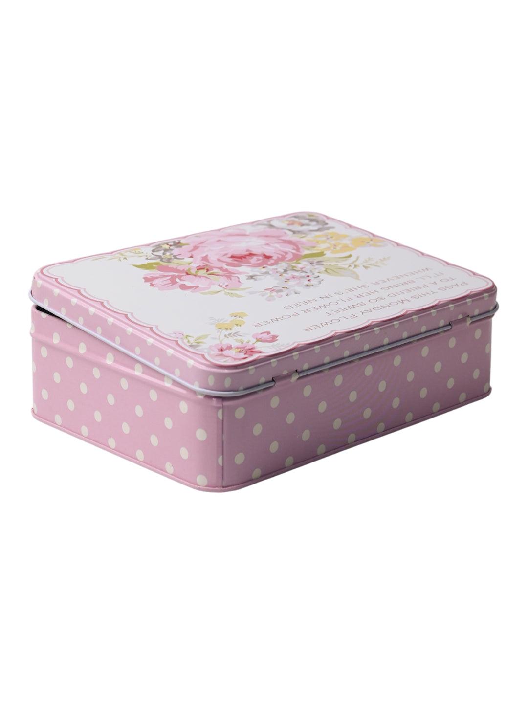 Floral Tin Storage Box Container - Set Of 6, Yellow & Pink - MARKET99