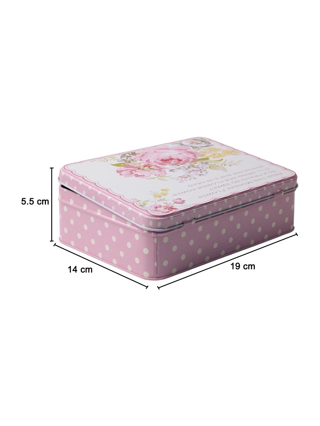 Floral Tin Storage Box Container - Set Of 6, Yellow & Pink - MARKET99