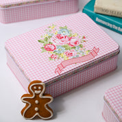 Floral Tin Storage Box Container  - Set Of 6, Pink & White