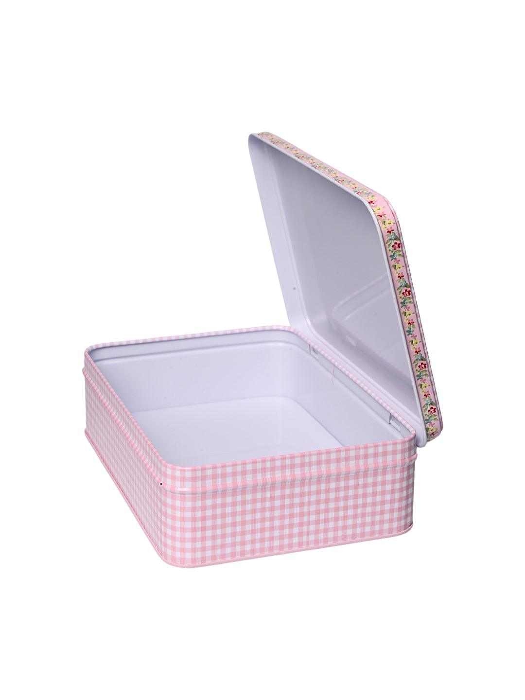 Floral Tin Storage Box Container - Set Of 6, Pink & White - MARKET99