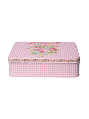 Floral Tin Storage Box Container - Set Of 6, Pink & White - MARKET99