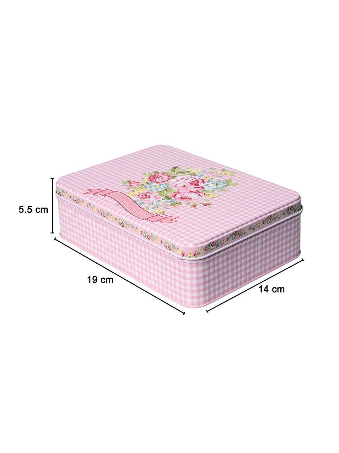 Floral Tin Storage Box Container - Set Of 6, Pink & White - MARKET99