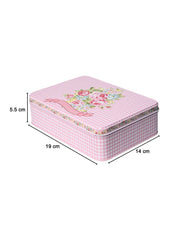 Floral Tin Storage Box Container - Set Of 6, Pink & White - MARKET99