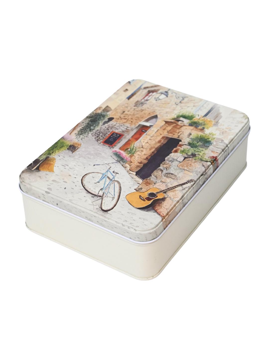 House Print Tin Storage Box Container - Set Of 3, Multi Color - MARKET99