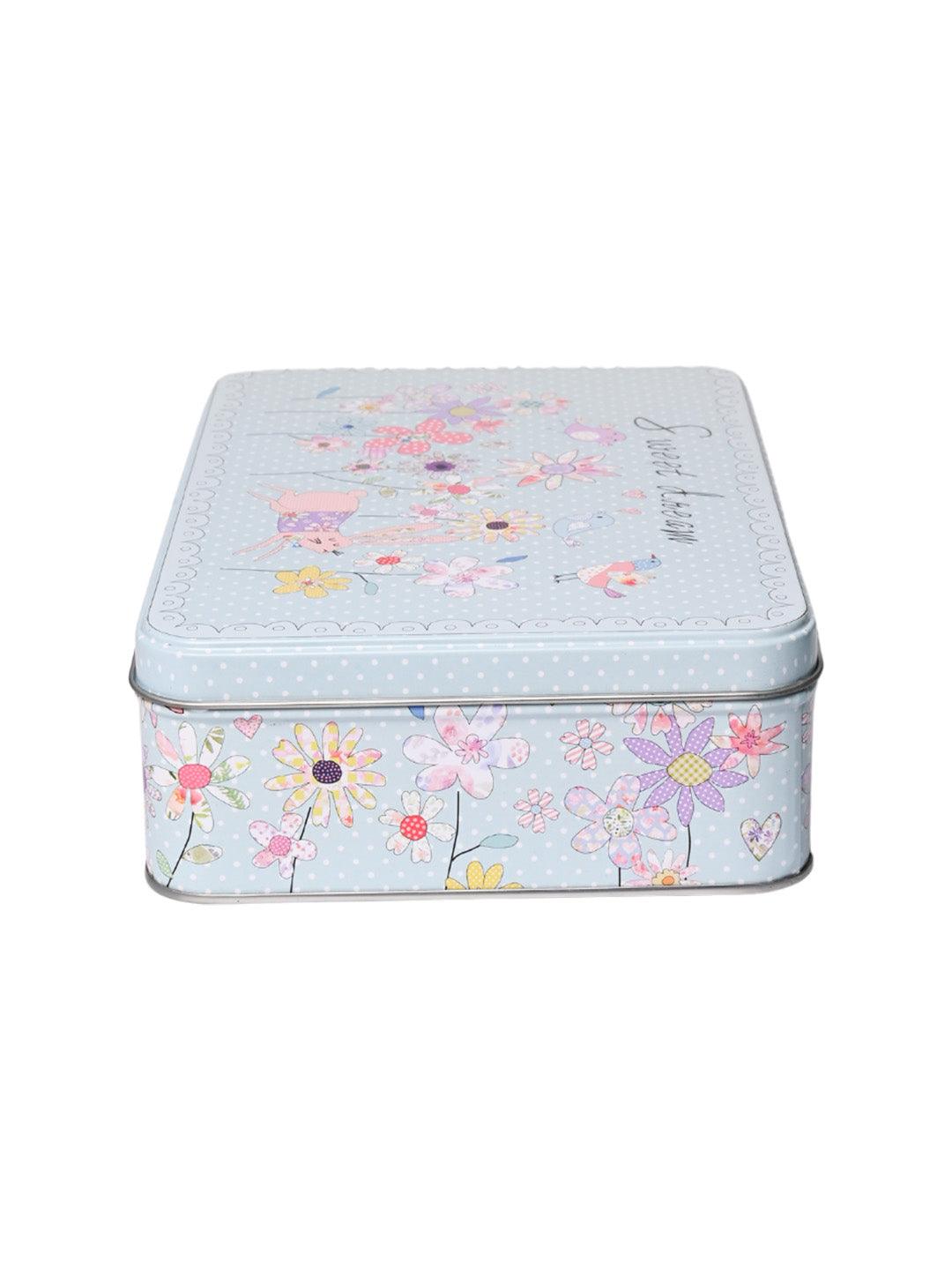 Floral Tin Storage Box Container - Set Of 6, Sky Blue - MARKET99