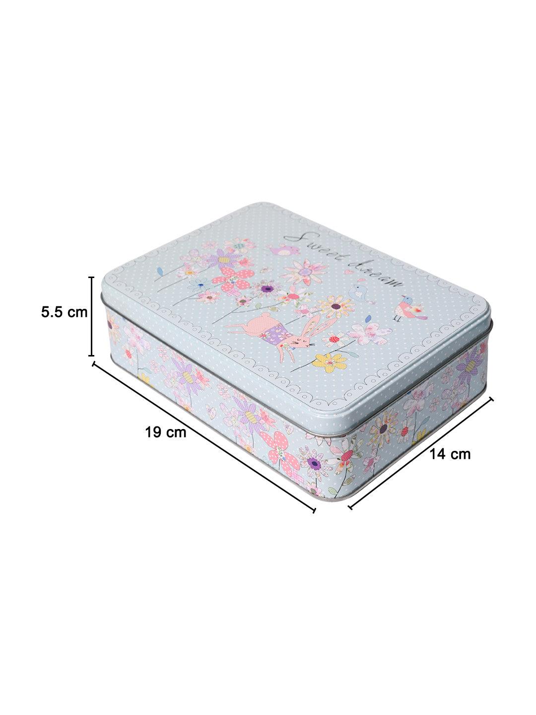 Floral Tin Storage Box Container - Set Of 6, Sky Blue - MARKET99