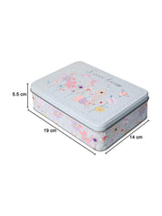 Floral Tin Storage Box Container - Set Of 6, Sky Blue - MARKET99