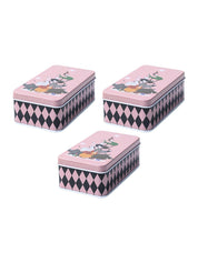 Animal Print Tin Storage Box - Set Of 3, Pink - MARKET99