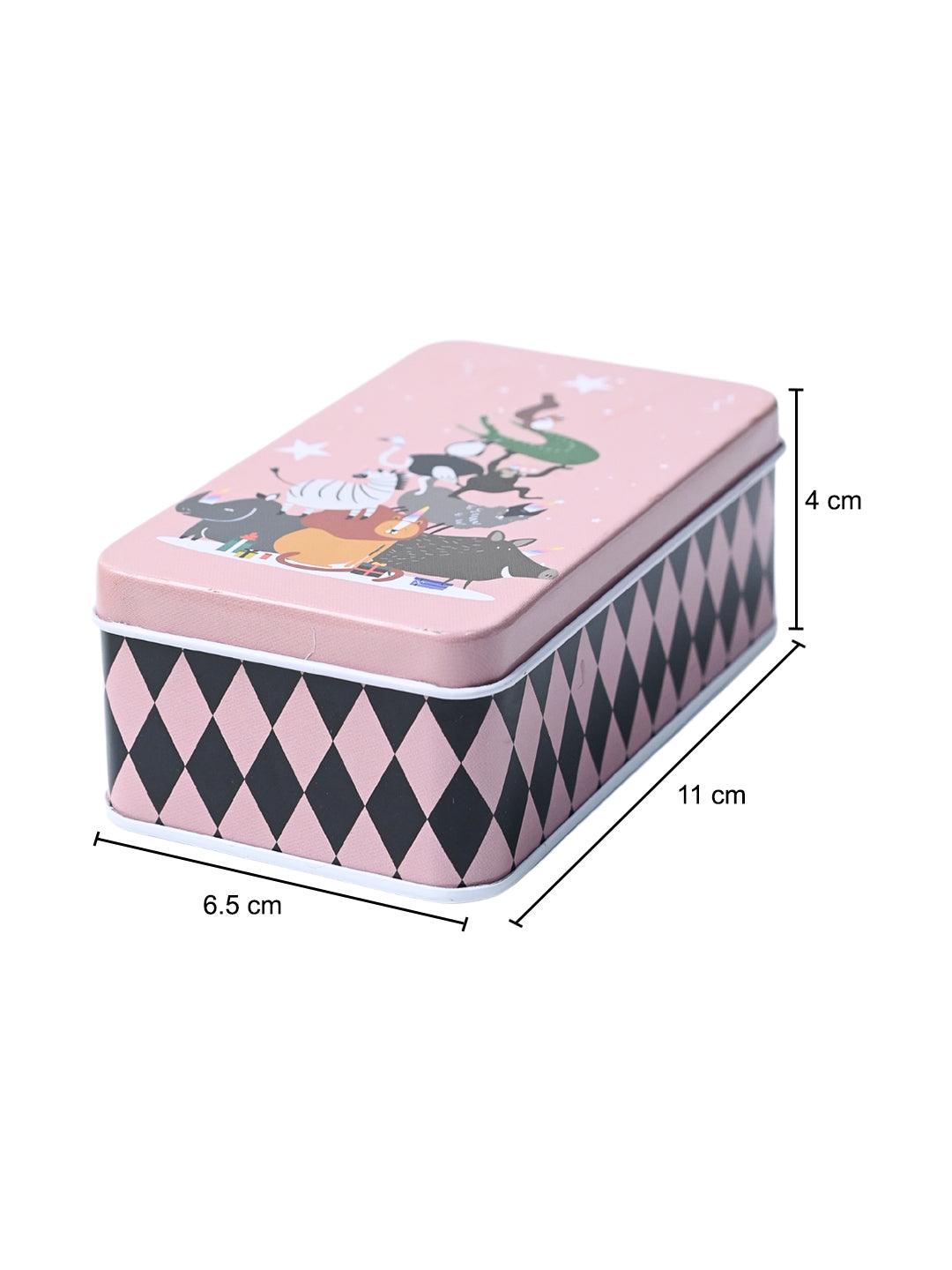 Animal Print Tin Storage Box - Set Of 3, Pink - MARKET99