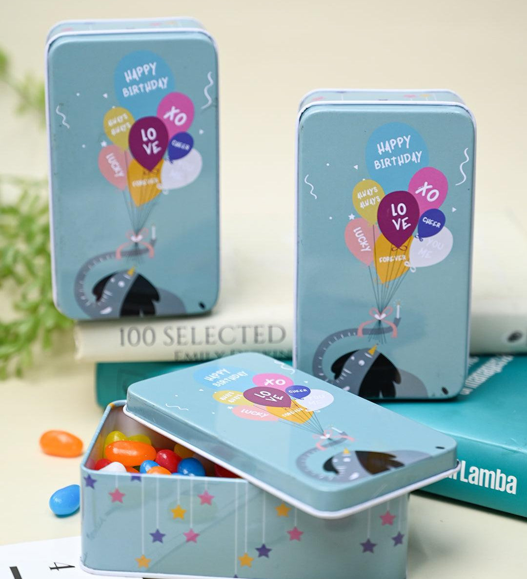 Animal Print Tin Storage Box - Set Of 3, Sky Blue - MARKET99