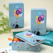 Animal Print Tin Storage Box - Set Of 3, Sky Blue