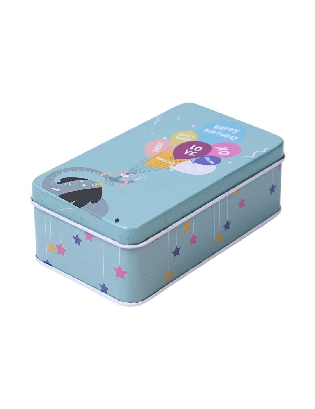 Animal Print Tin Storage Box - Set Of 3, Sky Blue - MARKET99