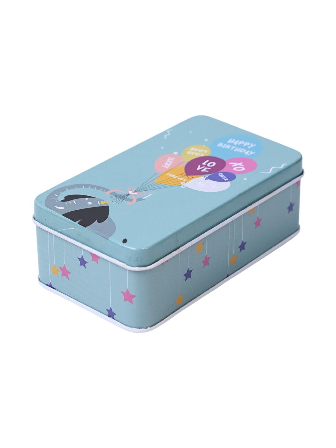 Animal Print Tin Storage Box - Set Of 3, Sky Blue - MARKET99