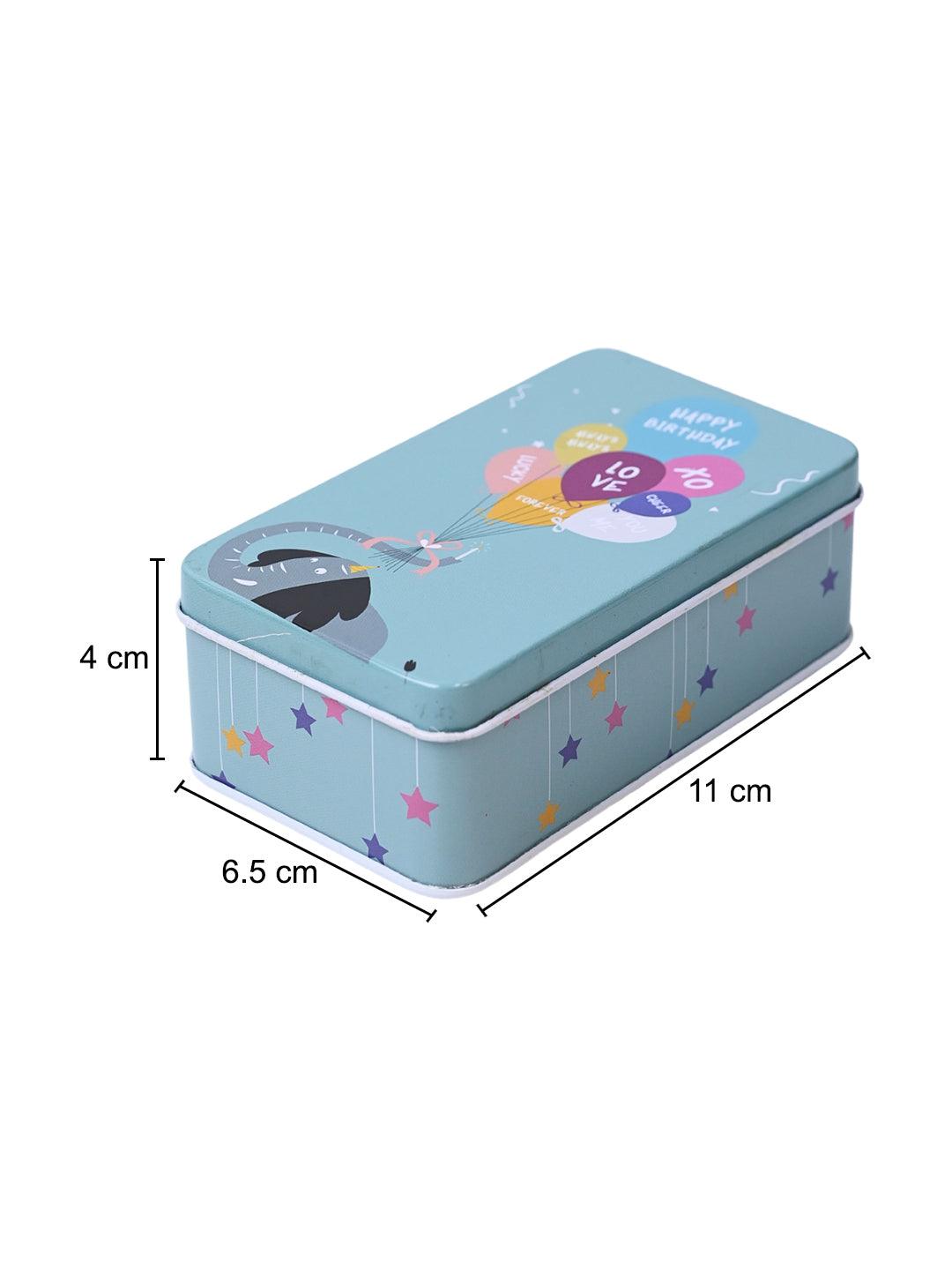 Animal Print Tin Storage Box - Set Of 3, Sky Blue - MARKET99