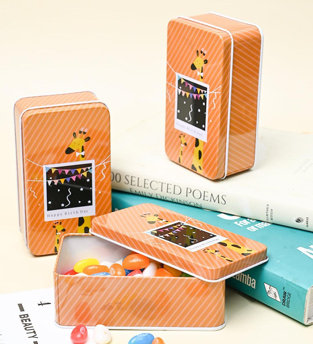 Animal Print Tin Storage Box - Set Of 3, Orange & Yellow - MARKET99