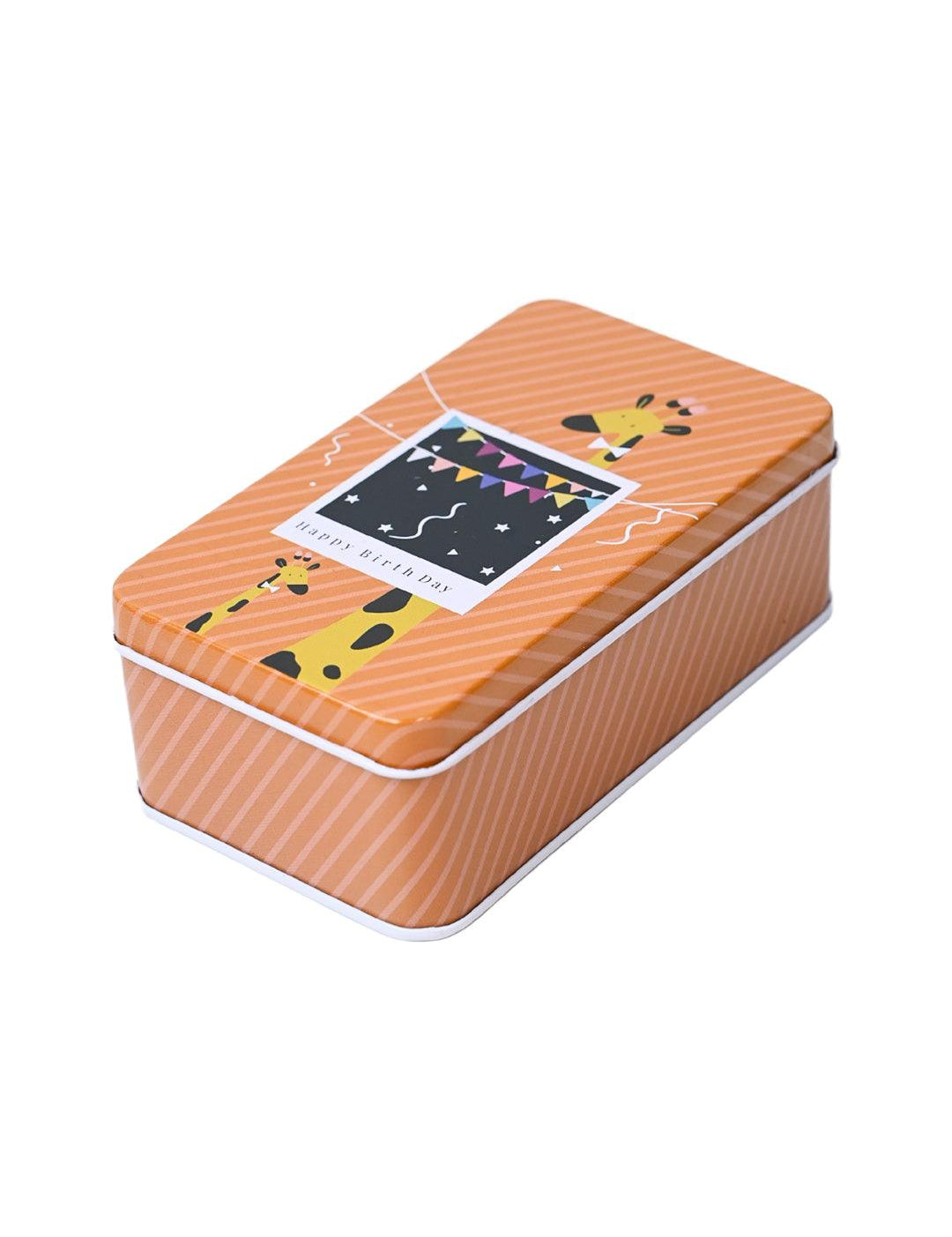 Animal Print Tin Storage Box - Set Of 3, Orange & Yellow - MARKET99