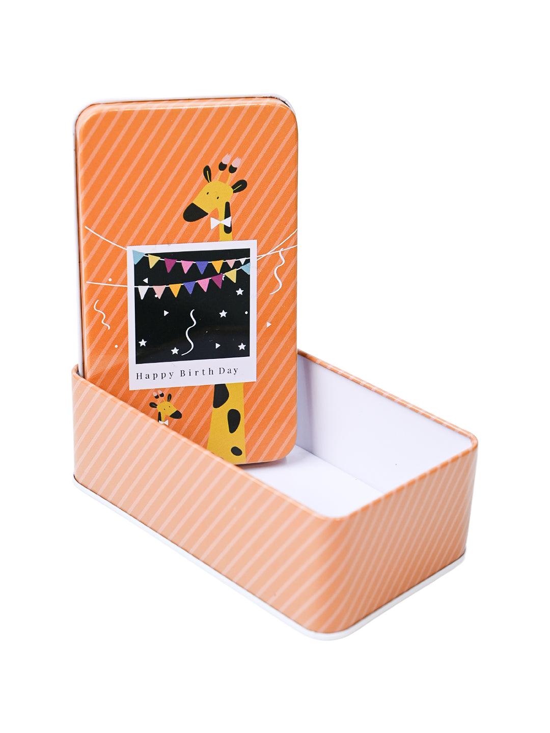 Animal Print Tin Storage Box - Set Of 3, Orange & Yellow - MARKET99