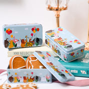 Mini Animal Print Tin Storage Box - Set Of 3, Sky Blue