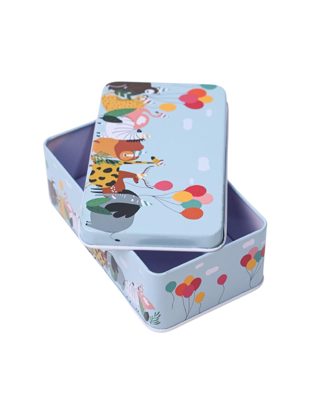 Mini Animal Print Tin Storage Box - Set Of 3, Sky Blue - MARKET99