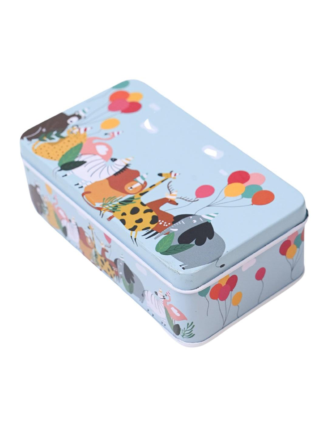 Mini Animal Print Tin Storage Box - Set Of 3, Sky Blue - MARKET99