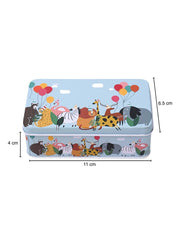 Mini Animal Print Tin Storage Box - Set Of 3, Sky Blue - MARKET99